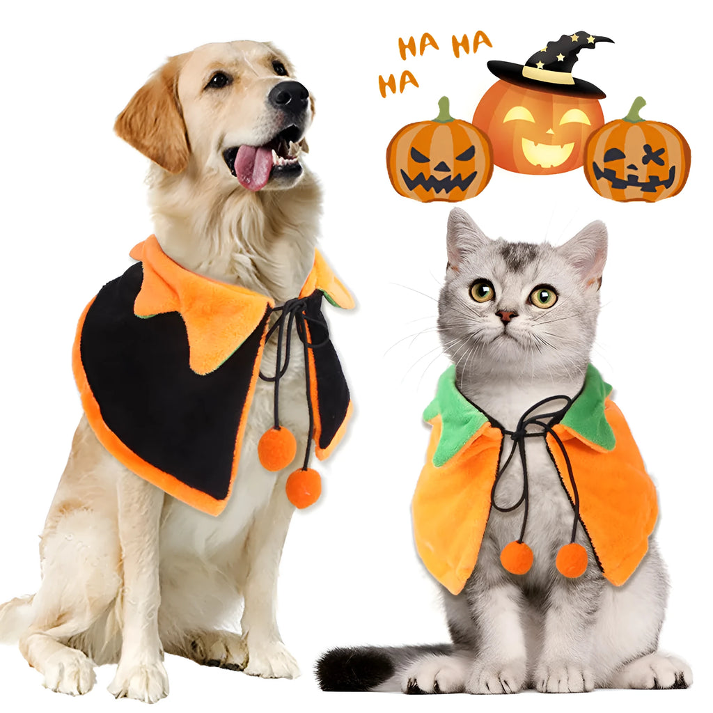 Halloween pumpkin double-sided cloak costume for dogs and cats in plush material