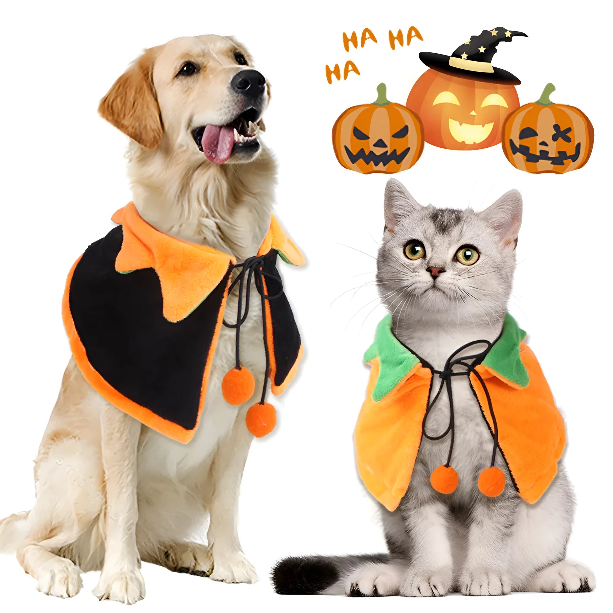 Halloween pumpkin double-sided cloak costume for dogs and cats in plush material