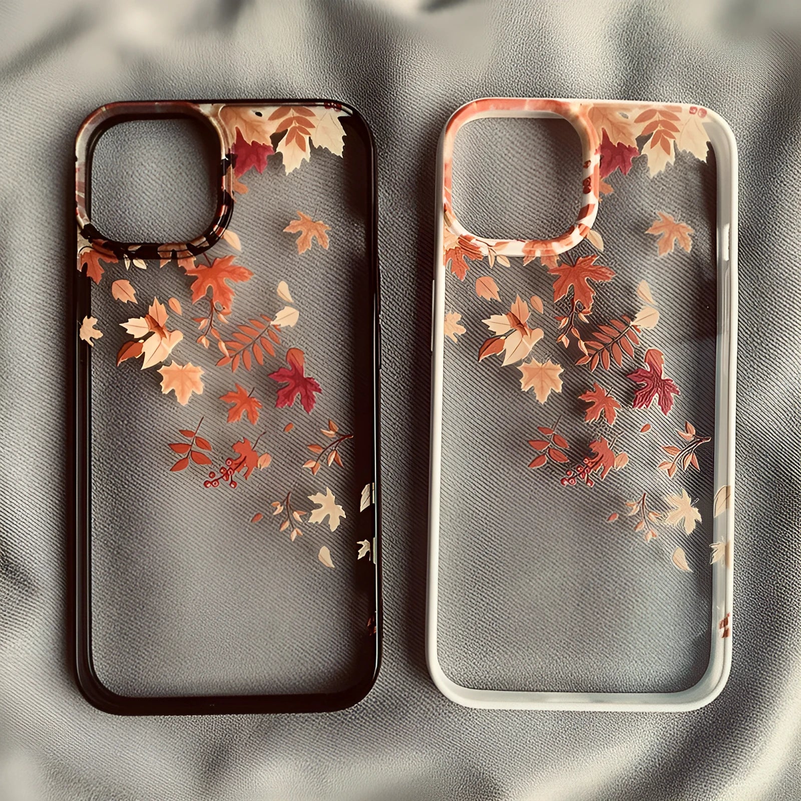 Drop-resistant acrylic phone case with autumn wind and fallen leaves print in Black Edge option