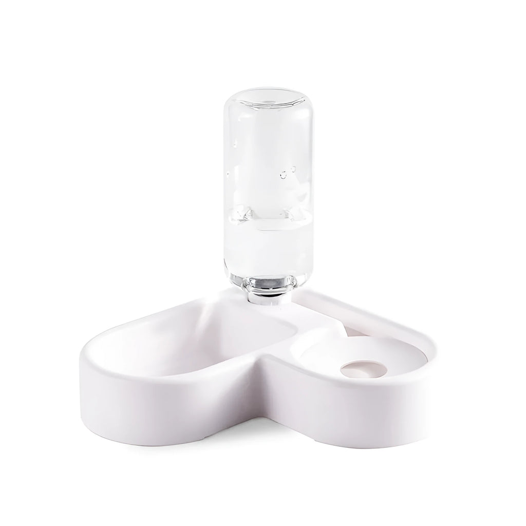 White pet water fountain for cats and dogs with adjustable water flow, showing compact size.