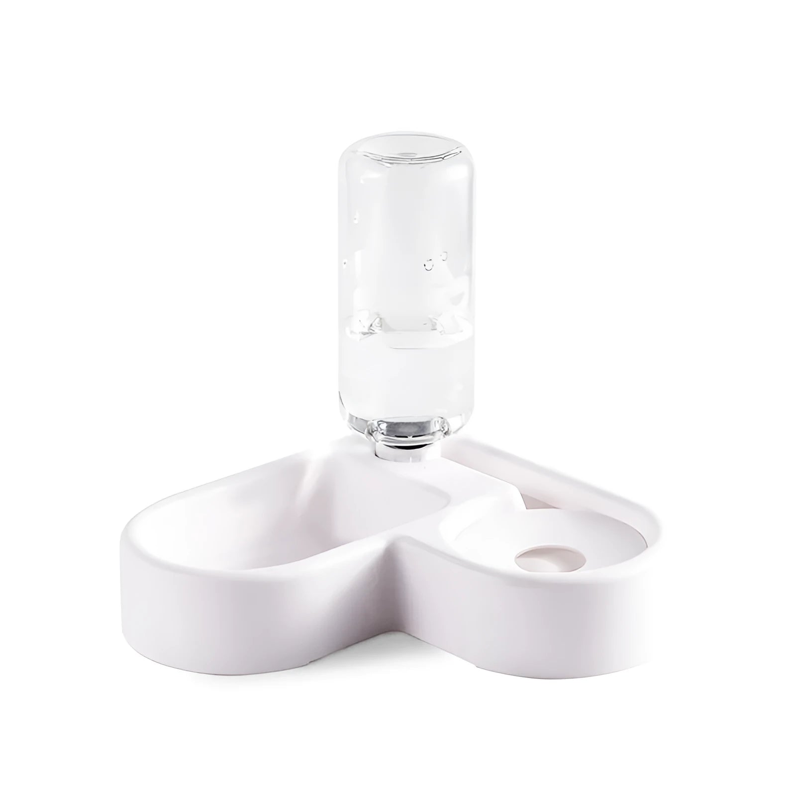 White pet water fountain for cats and dogs with adjustable water flow, showing compact size.