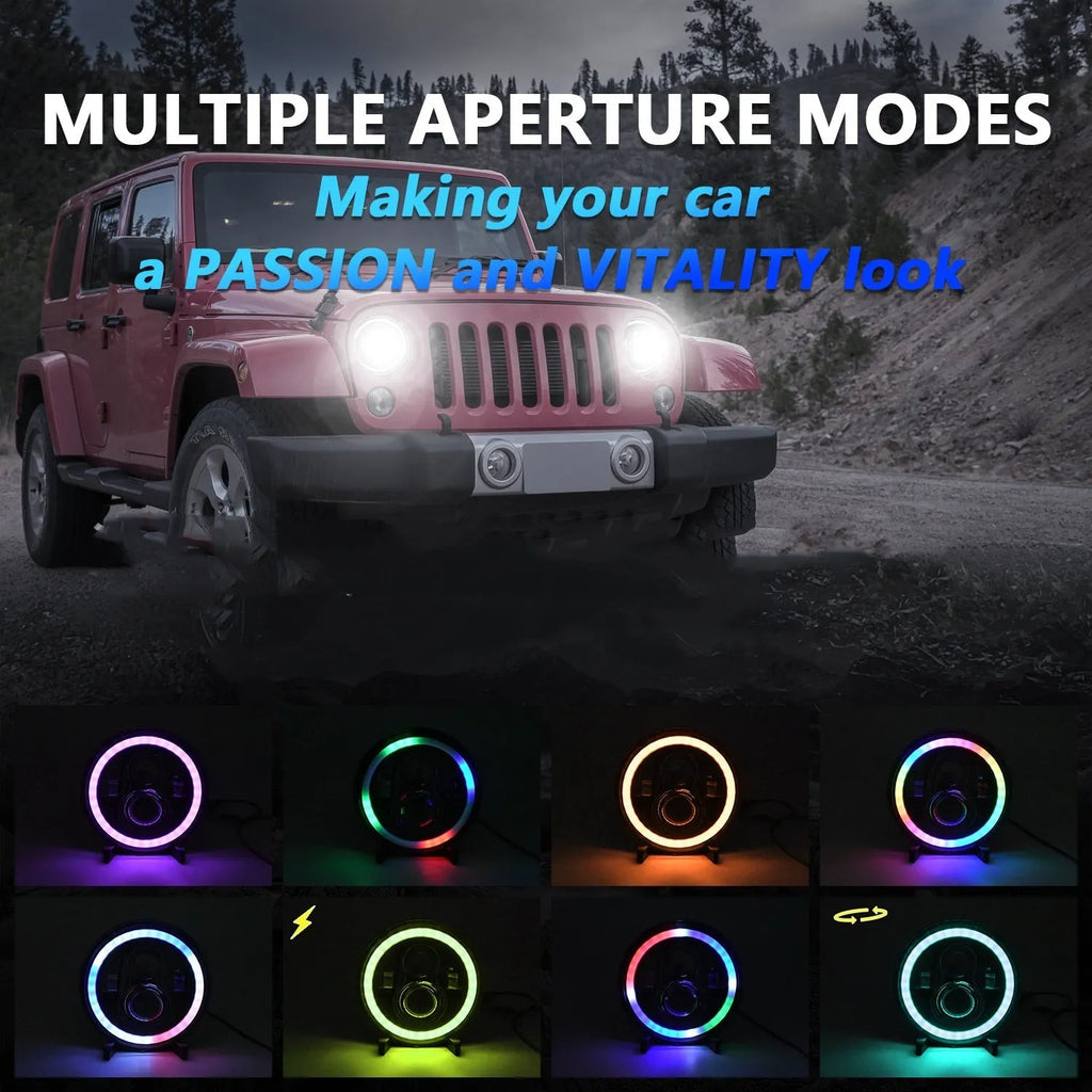 7-inch LED colourful angel eye headlight for off-road vehicles and pickup trucks