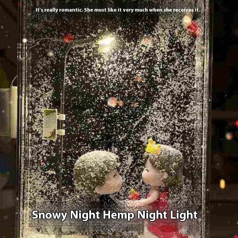 DIY snowy night light craft kit components laid out with LED lights for assembly.