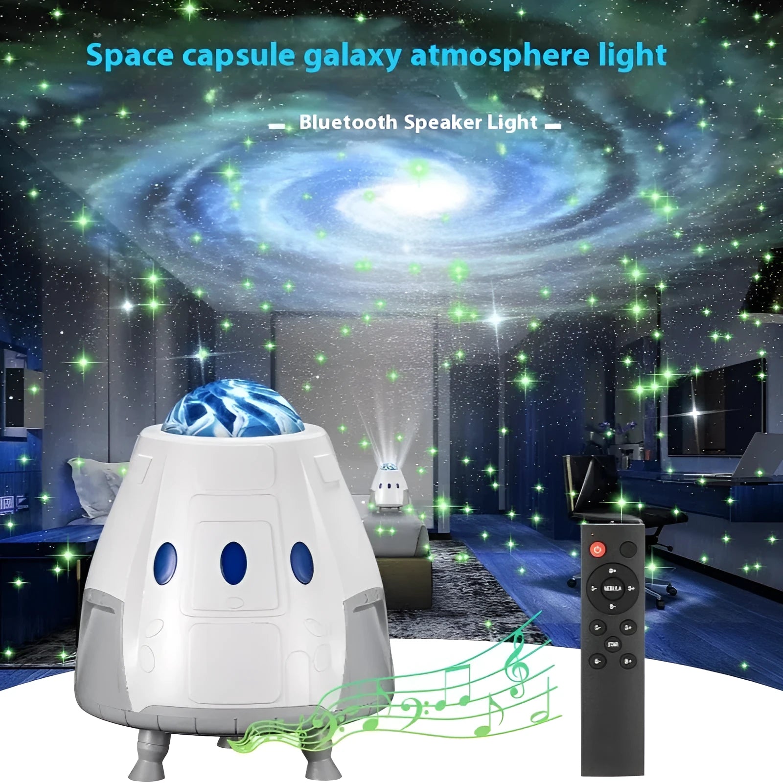 Space capsule Galaxy atmosphere projection lamp in white or gray with USB power and remote control