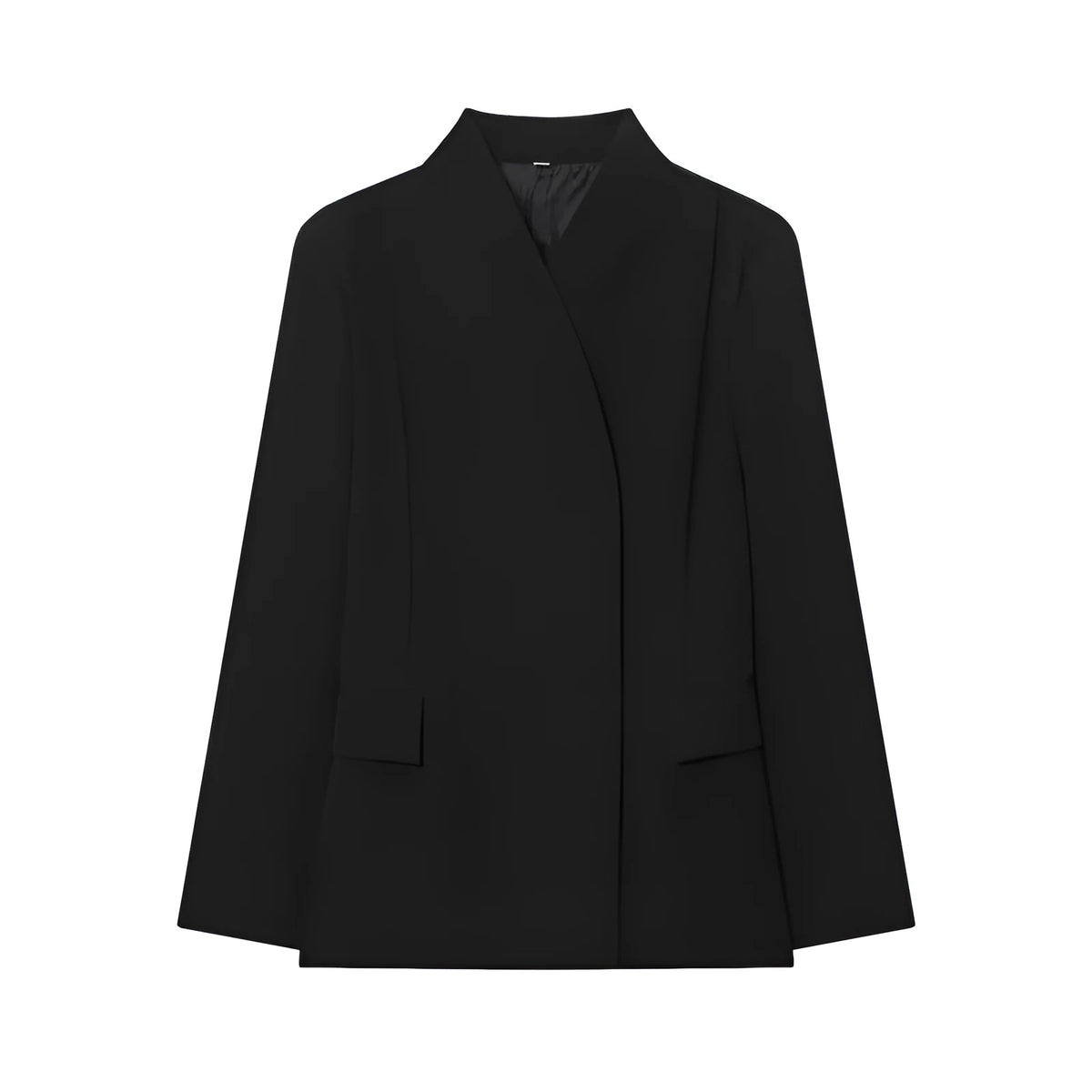 Women's black slim-fit long-sleeved suit jacket, polyester blend, solid colour, sizes XS to L