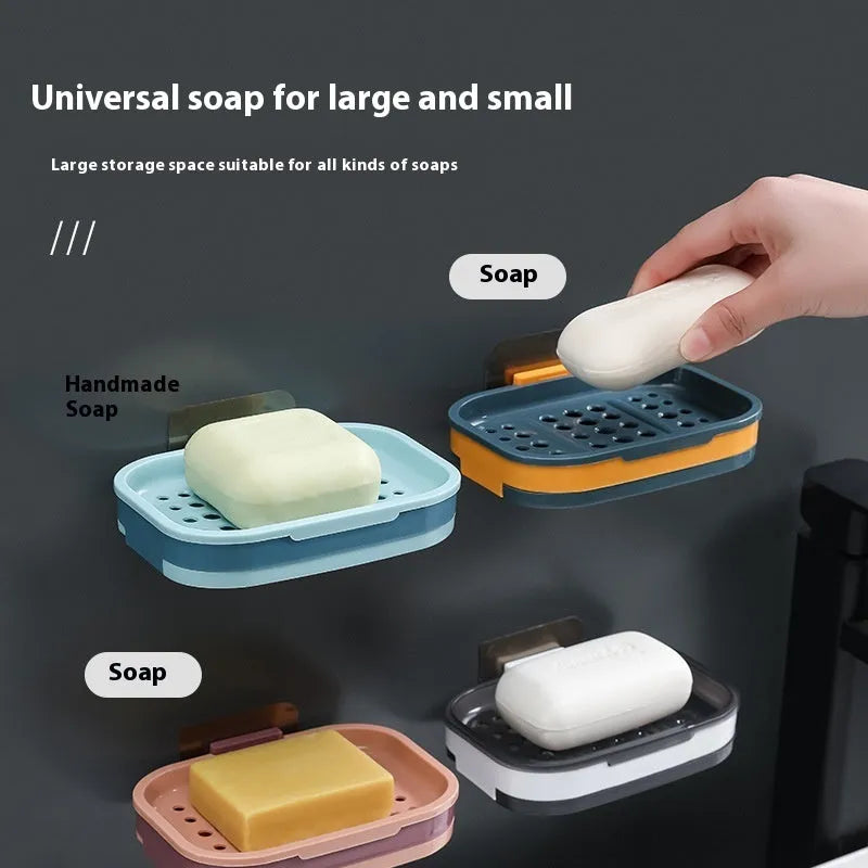 Creative drainage grille bathroom soap rack double-layer PP plastic 13 x 8.5 cm dark green