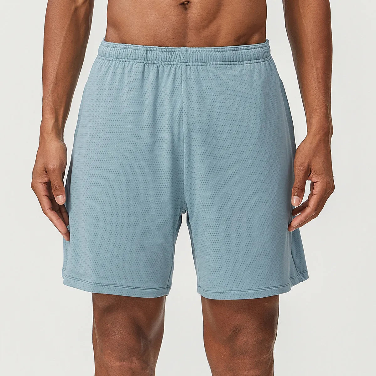 Men's double-layer quick-dry running shorts in multiple colours on a white background.