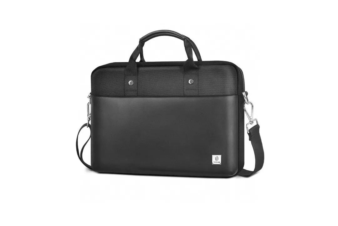 Black Oxford cloth laptop handbag with multiple pockets and compartments for a 14 or 15.6-inch computer.