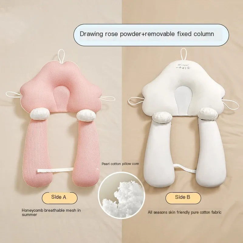 U-shaped baby head shaping pillow in pure cotton fabric with pearl cotton filler.