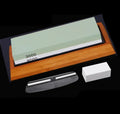 White corundum double-sided 3000/8000 grit whetstone set with bamboo base for kitchen knife sharpening