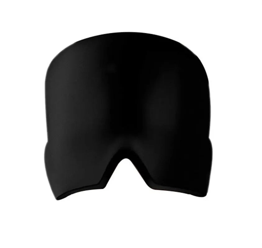 Black cooling gel eye mask for headache relief on a white background.