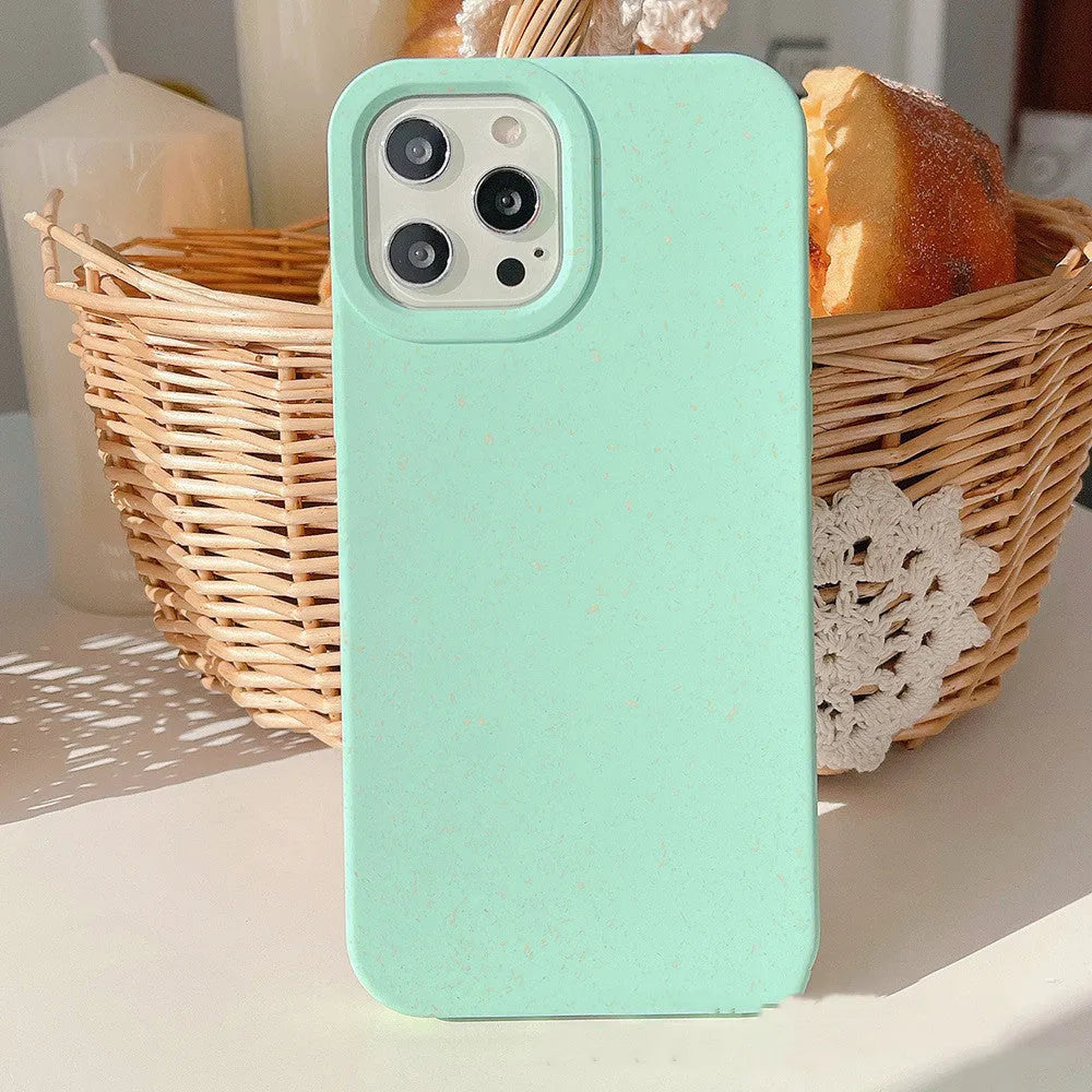 Fully degradable wheat straw phone case for Apple iPhone on a white background.