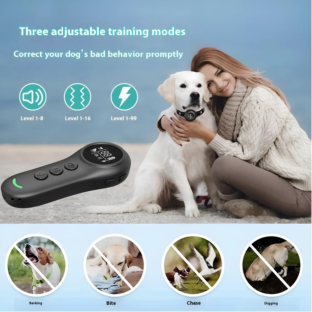 Smart 3-in-1 dog trainer bark stopper with multiple training modes in white ABS plastic