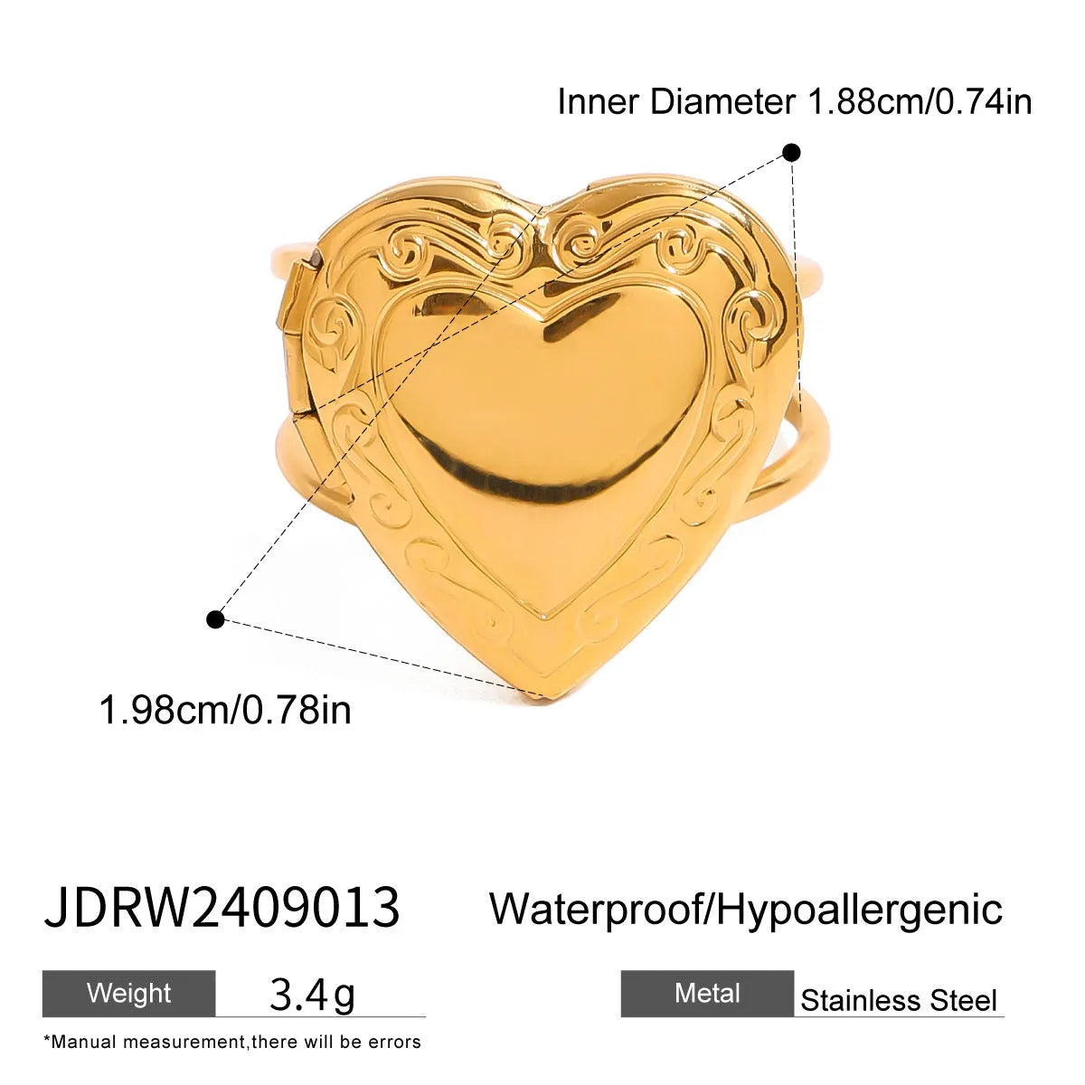 Stainless Steel Love Heart-shaped Ring for Women Electroplating Finish Fashion Jewellery JDRW2409013 JDRW2409013S