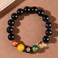 Men's rainbow eye obsidian and gold obsidian crystal bracelet with xiangyun motifs in New Chinese style