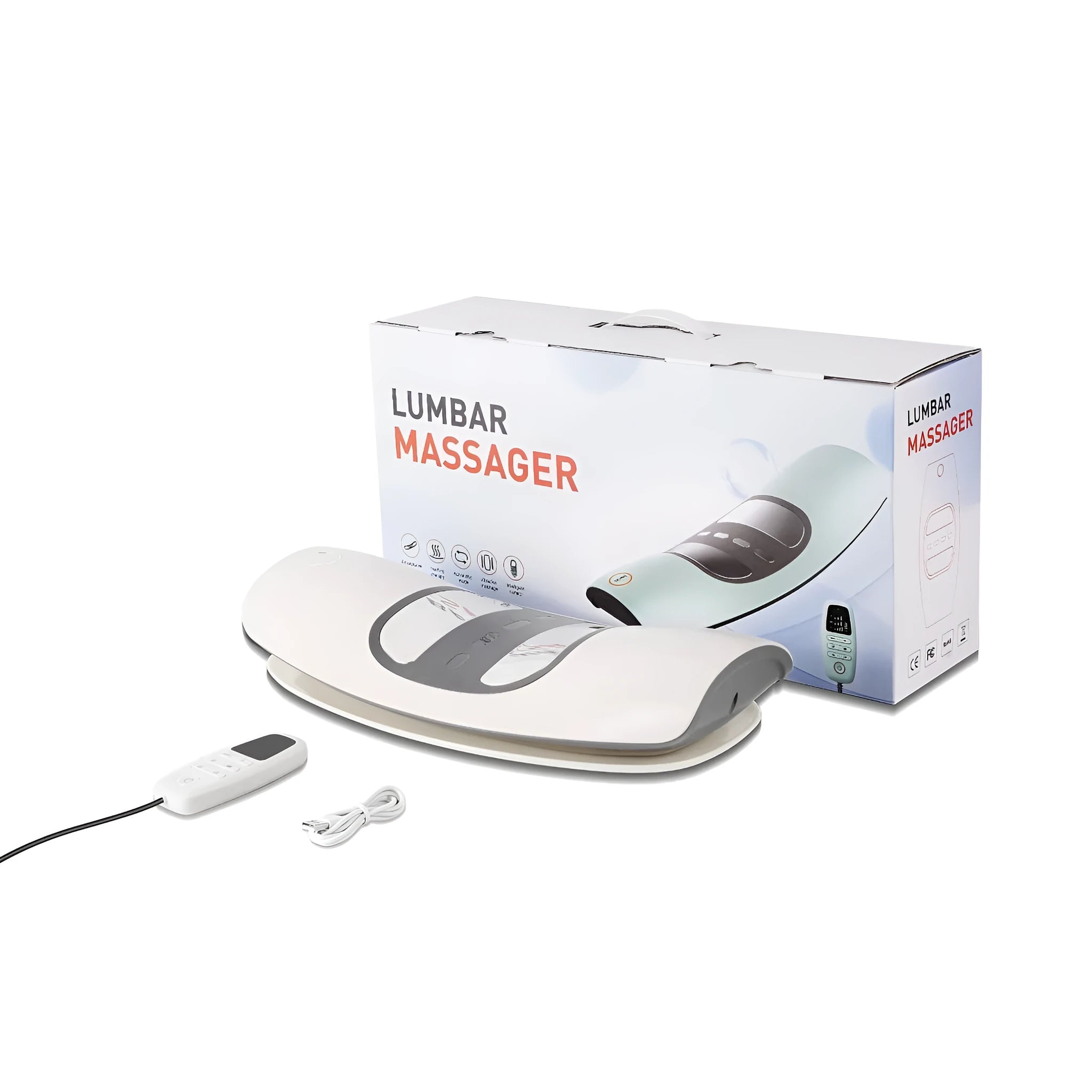 Rechargeable electric lumbar massager with light-heat therapy, 3 gears, neutral colour, faux leather finish