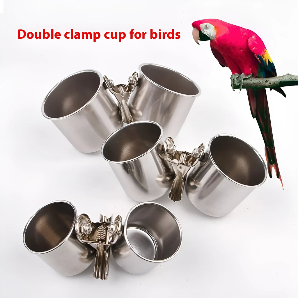 Stainless steel outdoor bird feeder in natural metallic colour for aviaries and gardens.