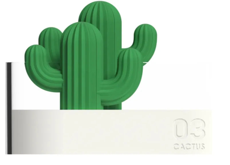 Transparent green cactus portable USB humidifier on a desktop with cable, 120x45x93mm