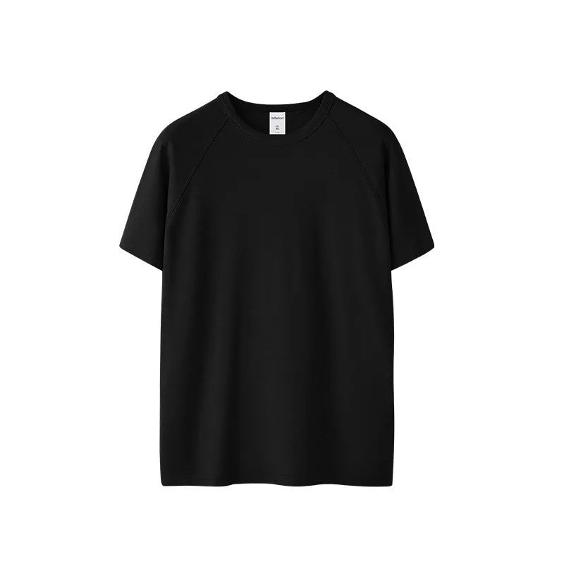 Navy men's slim fit short sleeve t-shirt on a hanger