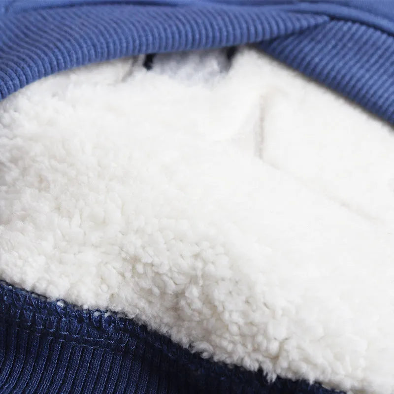 Dark blue fleece-lined cotton winter jacket for large dogs on a white background