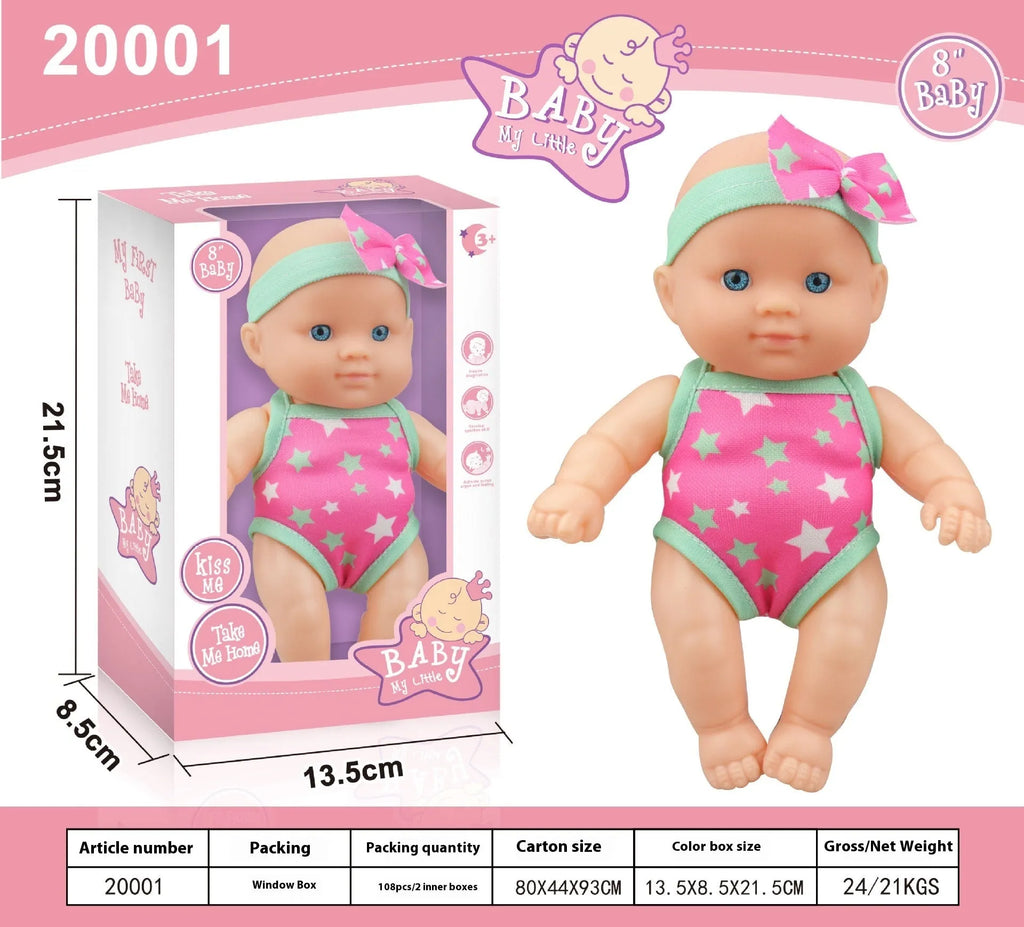 21.5cm tall simulation baby vinyl figurine doll in display box with six colour variant options