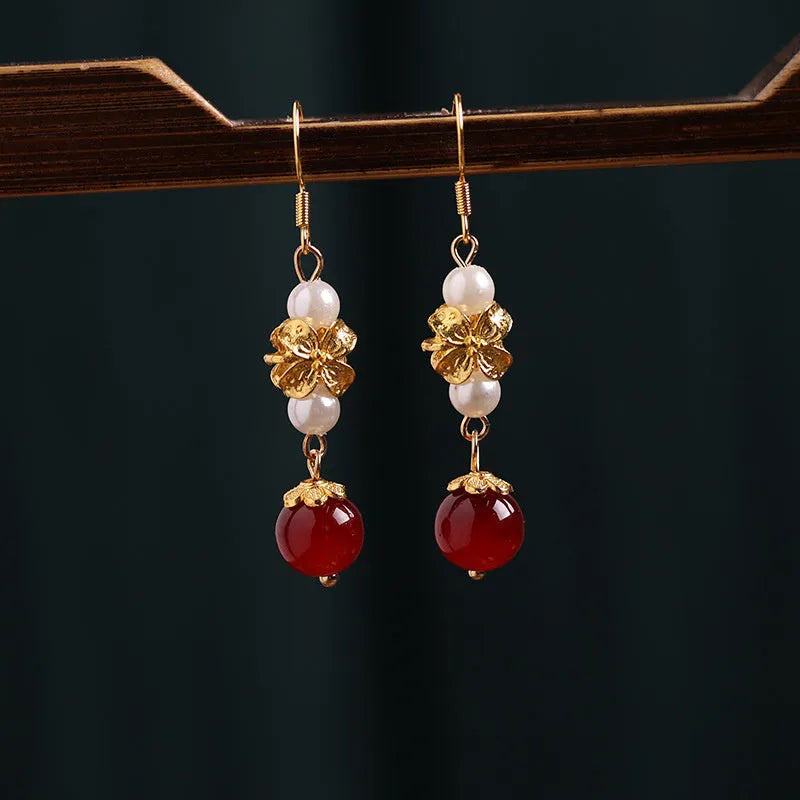 Geometric retro cheongsam earrings with gold electroplated finish and court style design