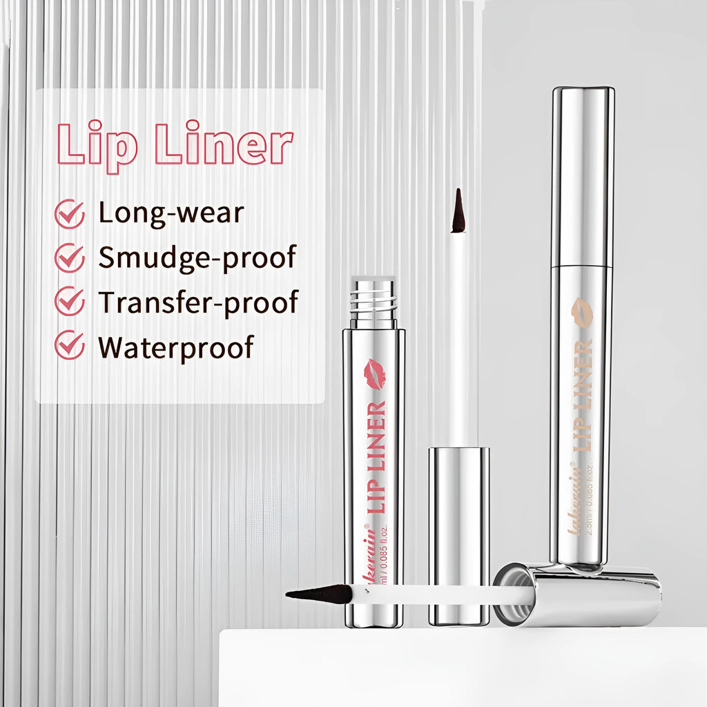 Matte finish pointed toe tear and pull lip liner pencil in Rose Pink, Neutral Mauve, Brown, and Cool Cocoa shades