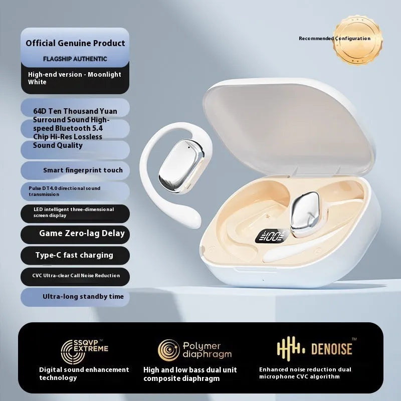 Ear-mounted wireless headphones with digital display screen in black colour option