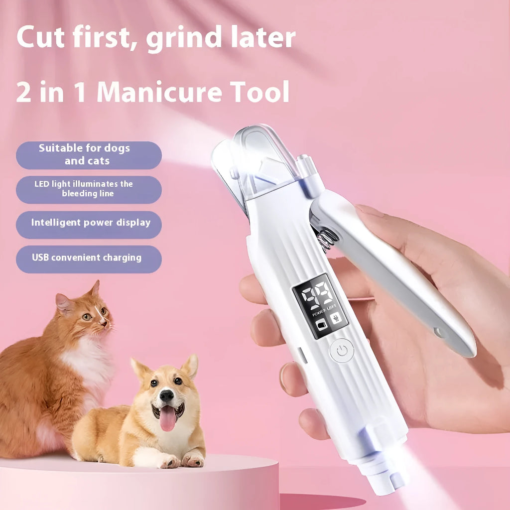 HZ8 White electric dog nail clipper with rechargeable battery and ABS plastic body