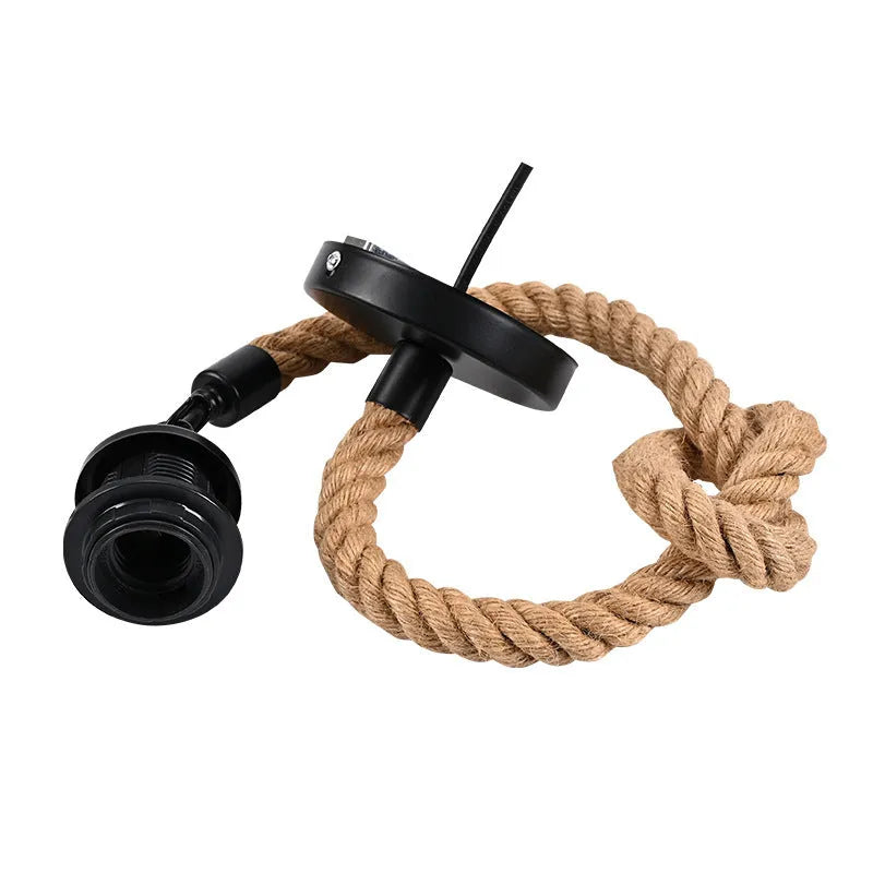 Single-head hemp rope pendant lamp shade with bakelite fitting and 1-metre cable