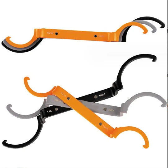 Crescent magnetic suction wrench catheter locking three-piece spanner set in orange, grey, and black.