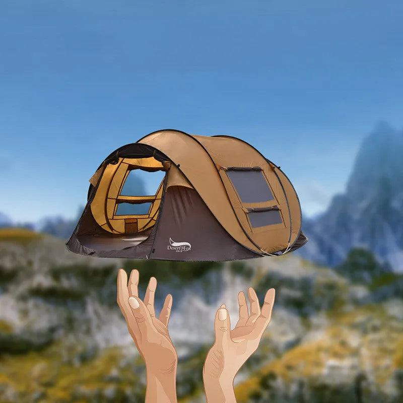 Automatic 3-4 person rainproof camping tent 200x280x120cm in khaki coffee or grass green