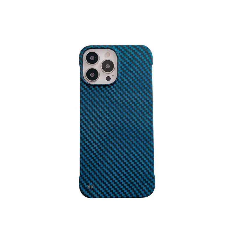 Frameless carbon fibre pattern hard shell phone case with bracket, plaid design, compatible with iPhone 12-16