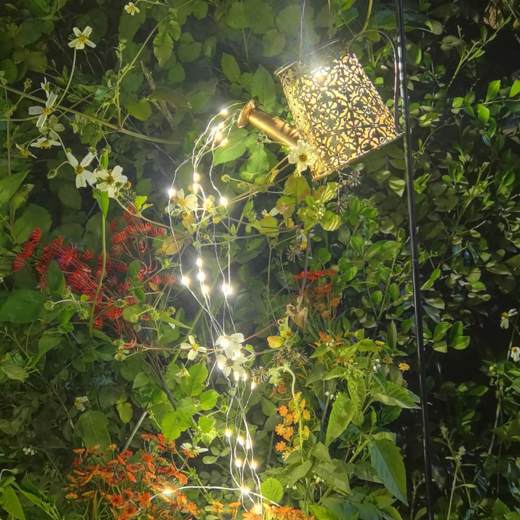 Solar-powered butterfly kettle light with wrought iron construction for outdoor courtyard decoration