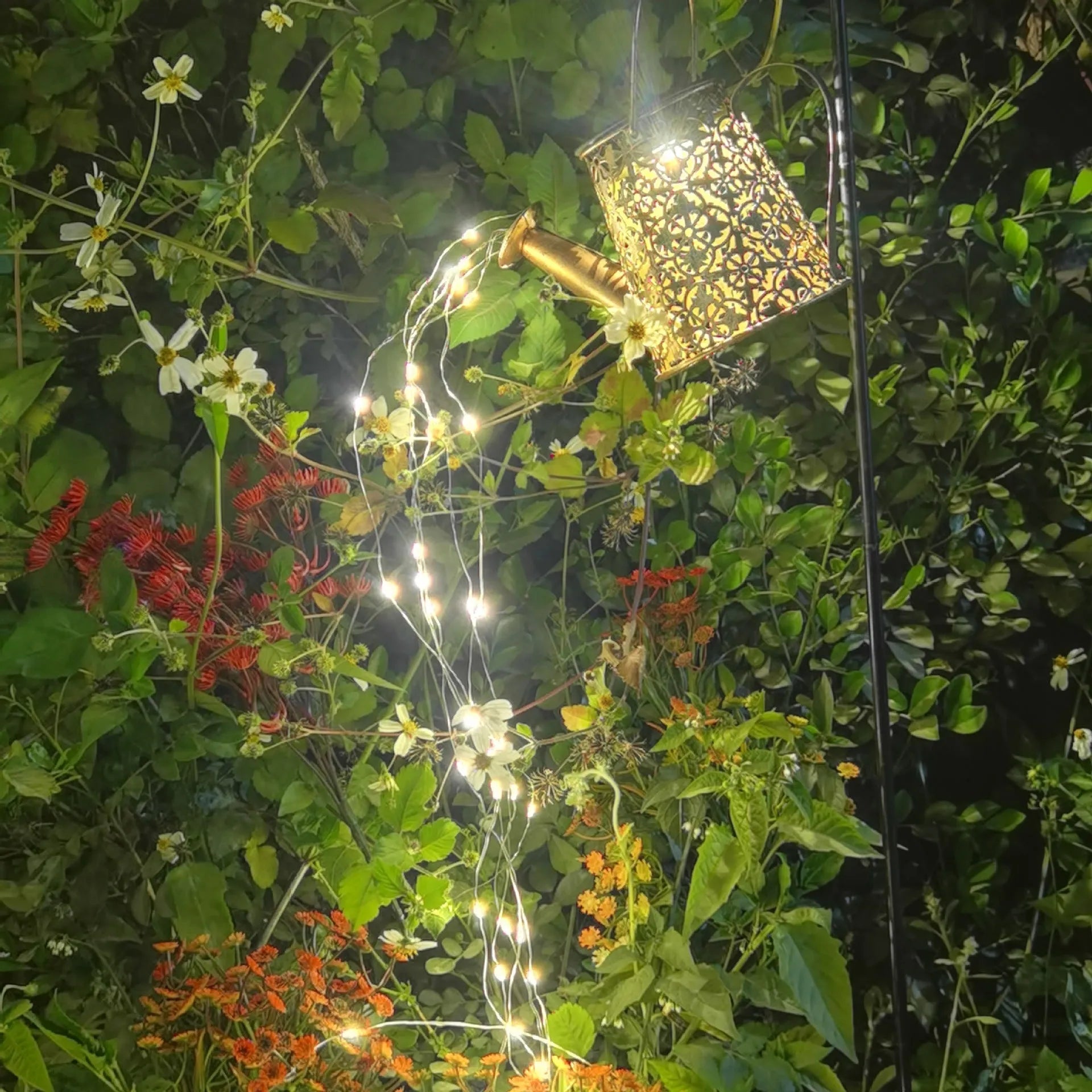 Solar-powered butterfly kettle light with wrought iron construction for outdoor courtyard decoration