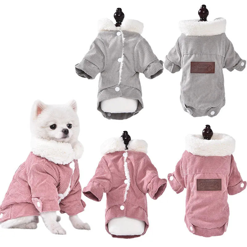 Lambswool grey fleece-lined padded vest for a dog, showing the wool lining and size label.