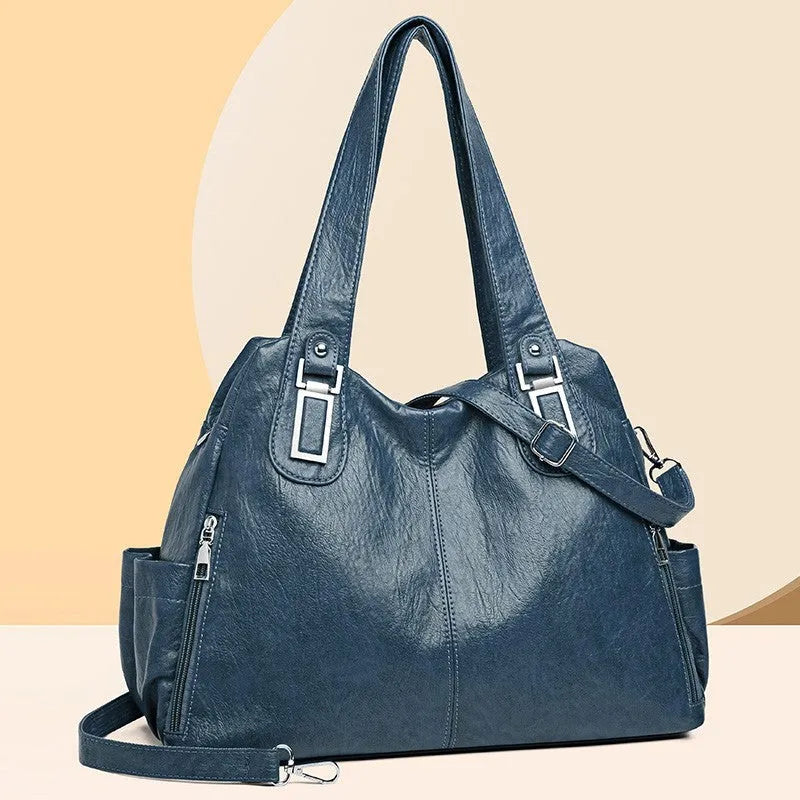 Soft PU leather large women's tote bag in square vertical shape with single shoulder strap