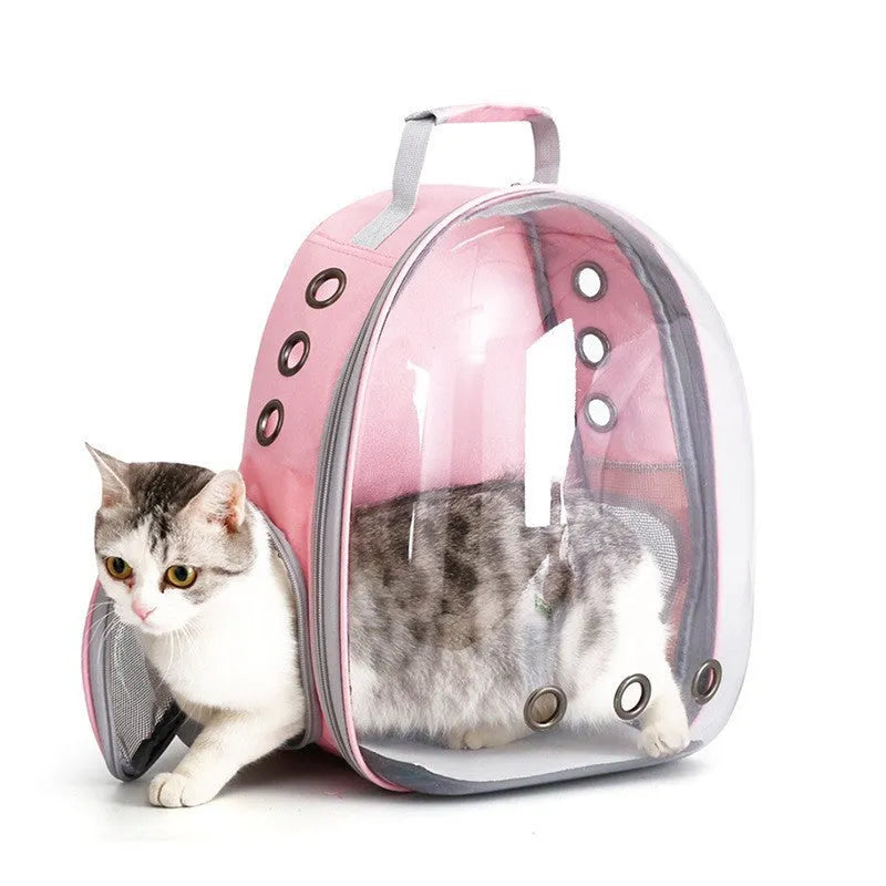 Astronaut-shaped grey cat carrier bag with side opening and medium capacity.