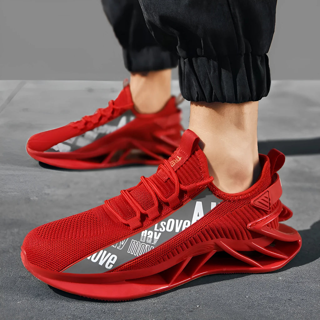 Men's fly woven mesh casual exercise shoes in solid colours with embroidery details