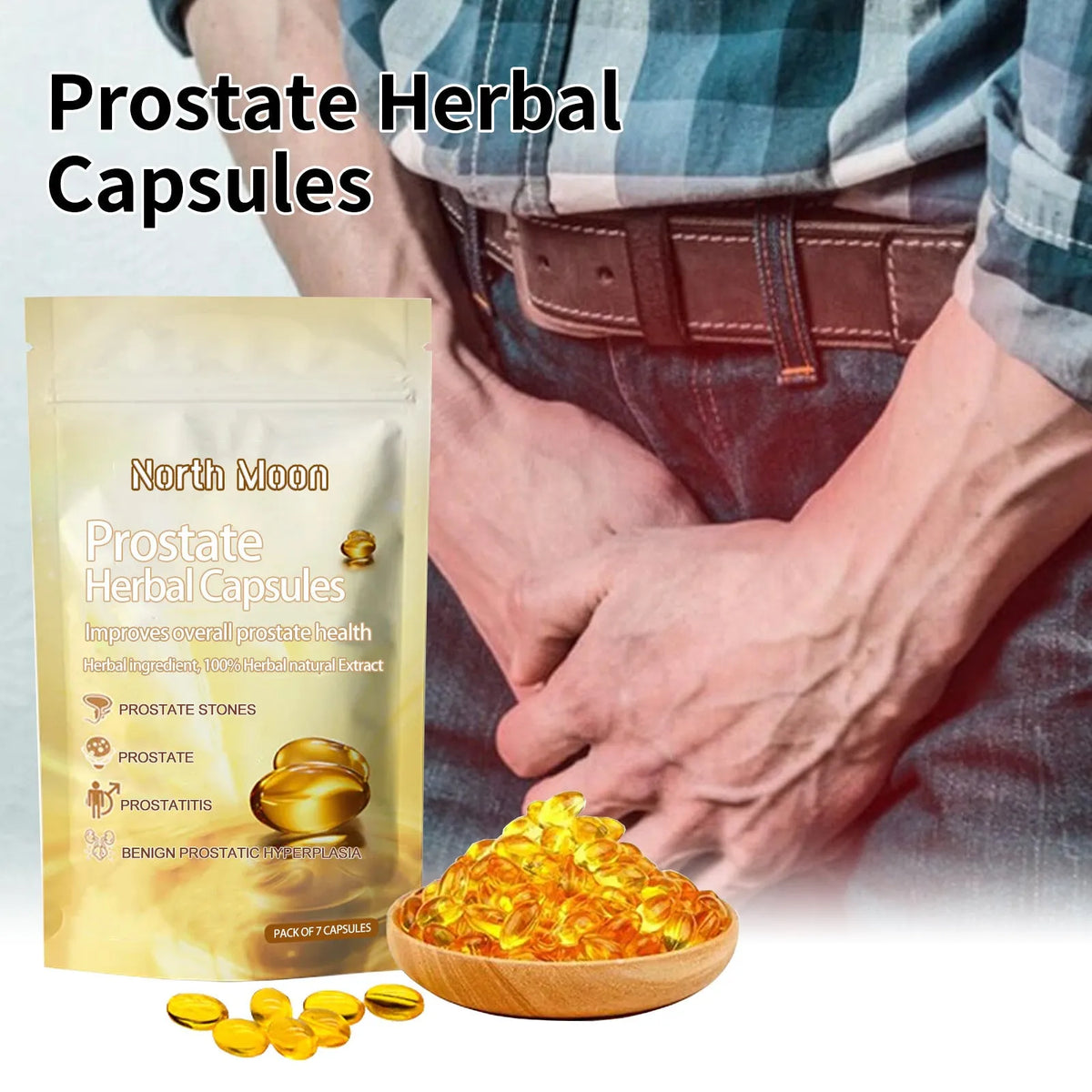 Male front discomfort care capsules, 7 per pack, herbal formula with ginseng and Astragalus