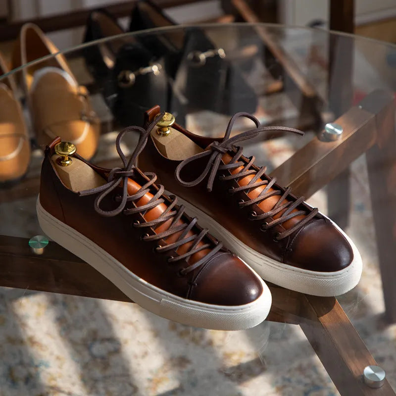 Retro brown cow suede lace-up sneakers, sizes 38-44, handmade nubuck leather casual shoe