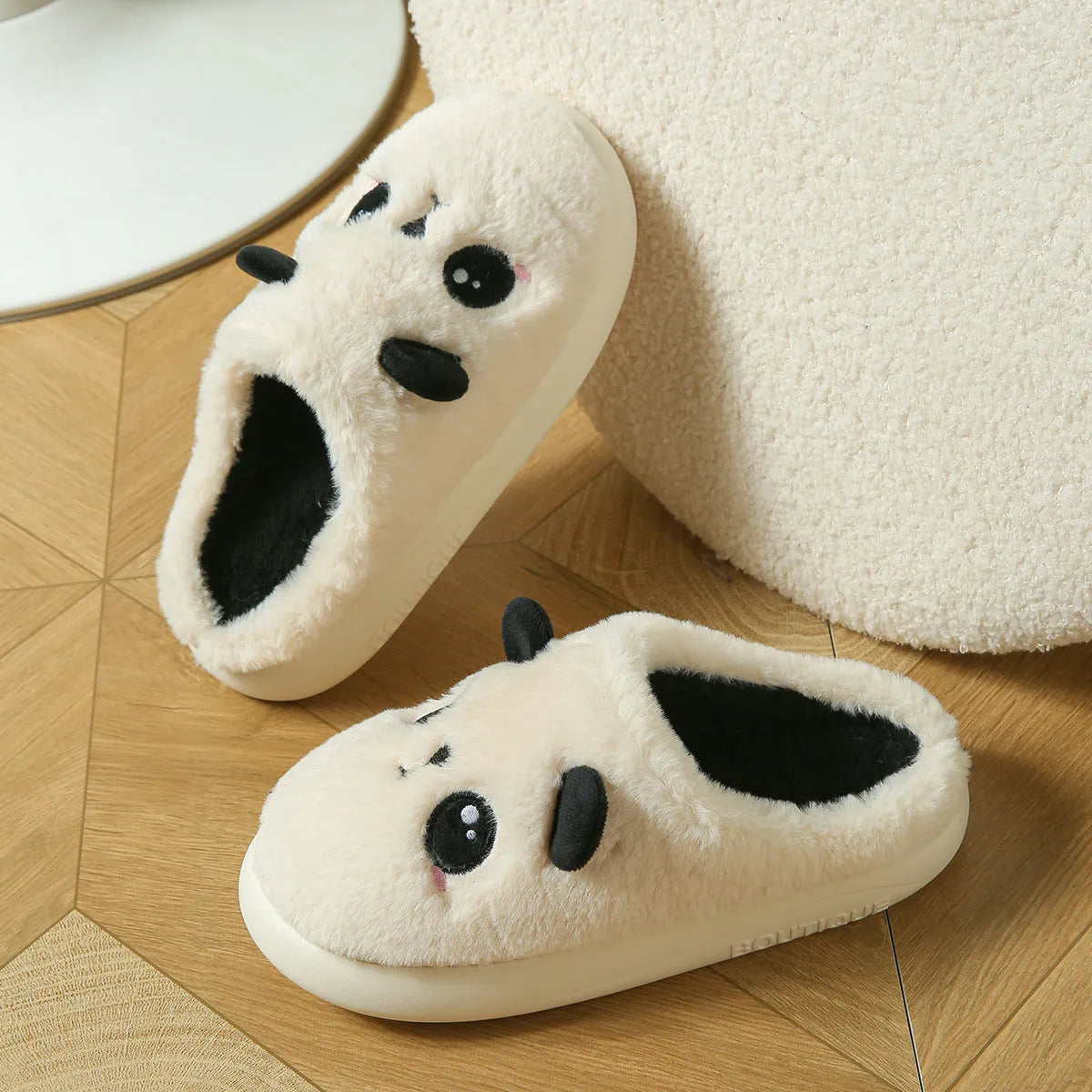 Panda pattern cotton and linen toe ring slippers with non-slip PVC soles in adult unisex sizing