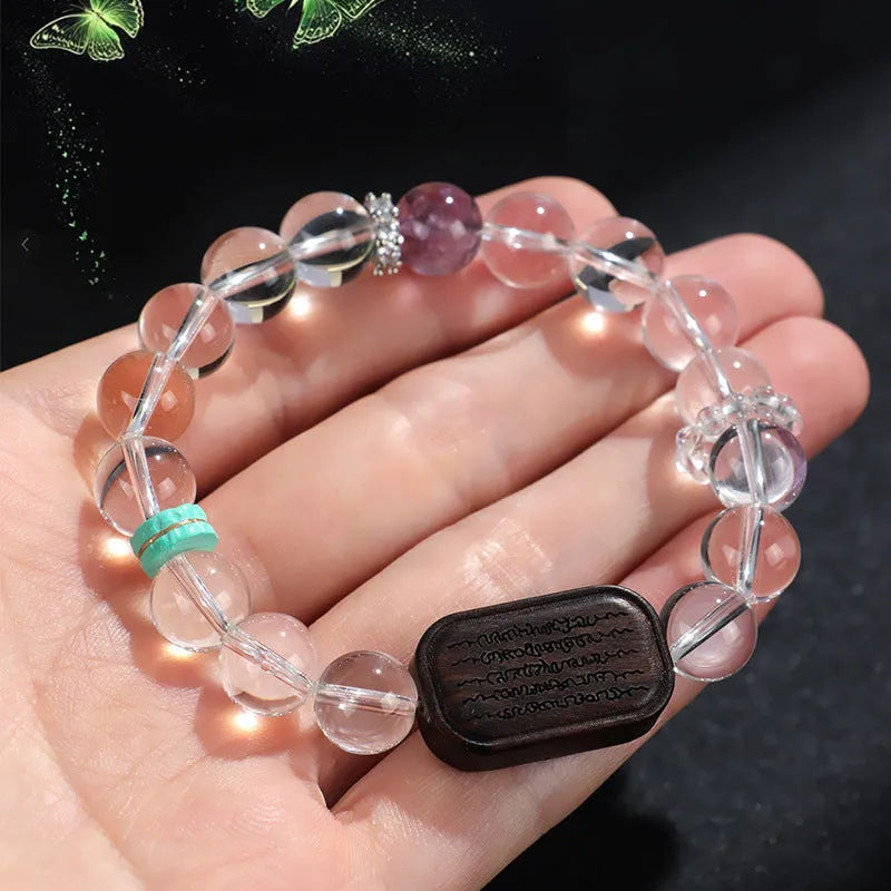 Natural white crystal ebony five-warp bracelet with manual craftsmanship