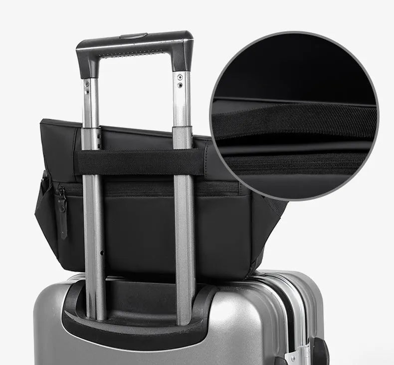 Grey men's crossbody sling backpack made of PU with a zipper and patch pocket.