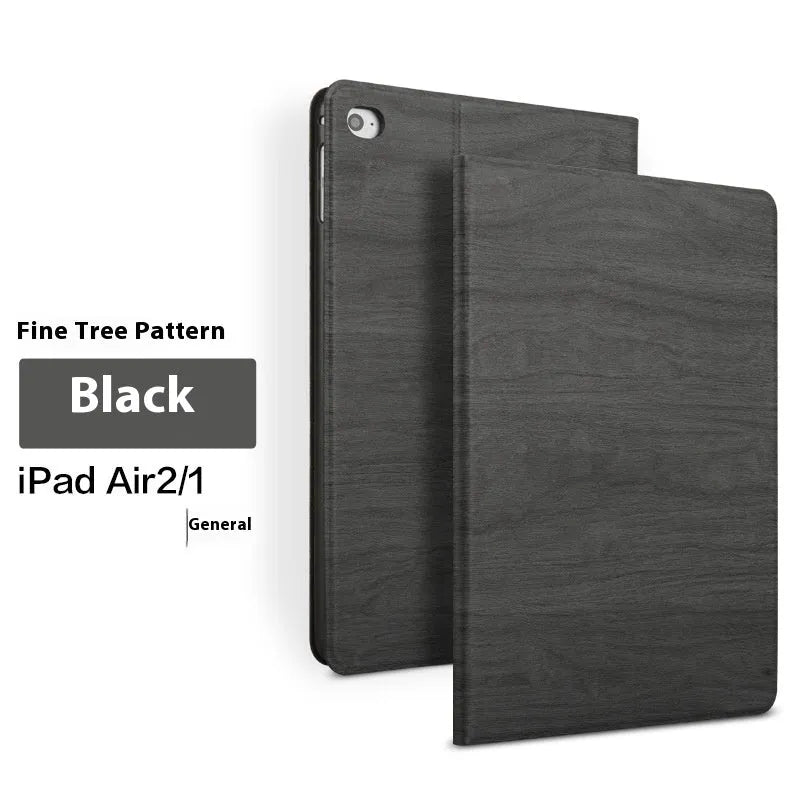 Sapphire blue imitation leather iPad cover with a built-in anti-fall bracket standing upright.