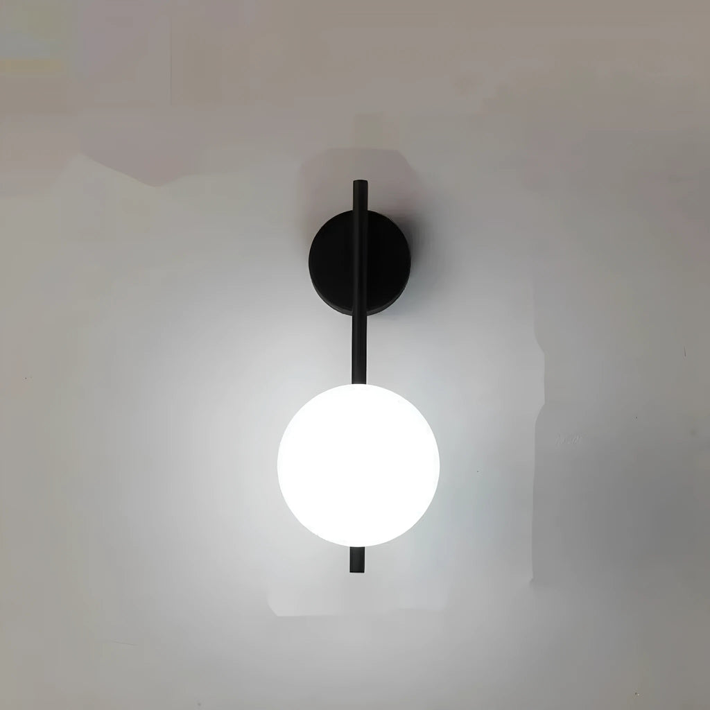 Nordic wall lamp wrought iron glass black finish milky white diffuser E27 socket 12 cm width 30 cm height wall spacing 18 cm