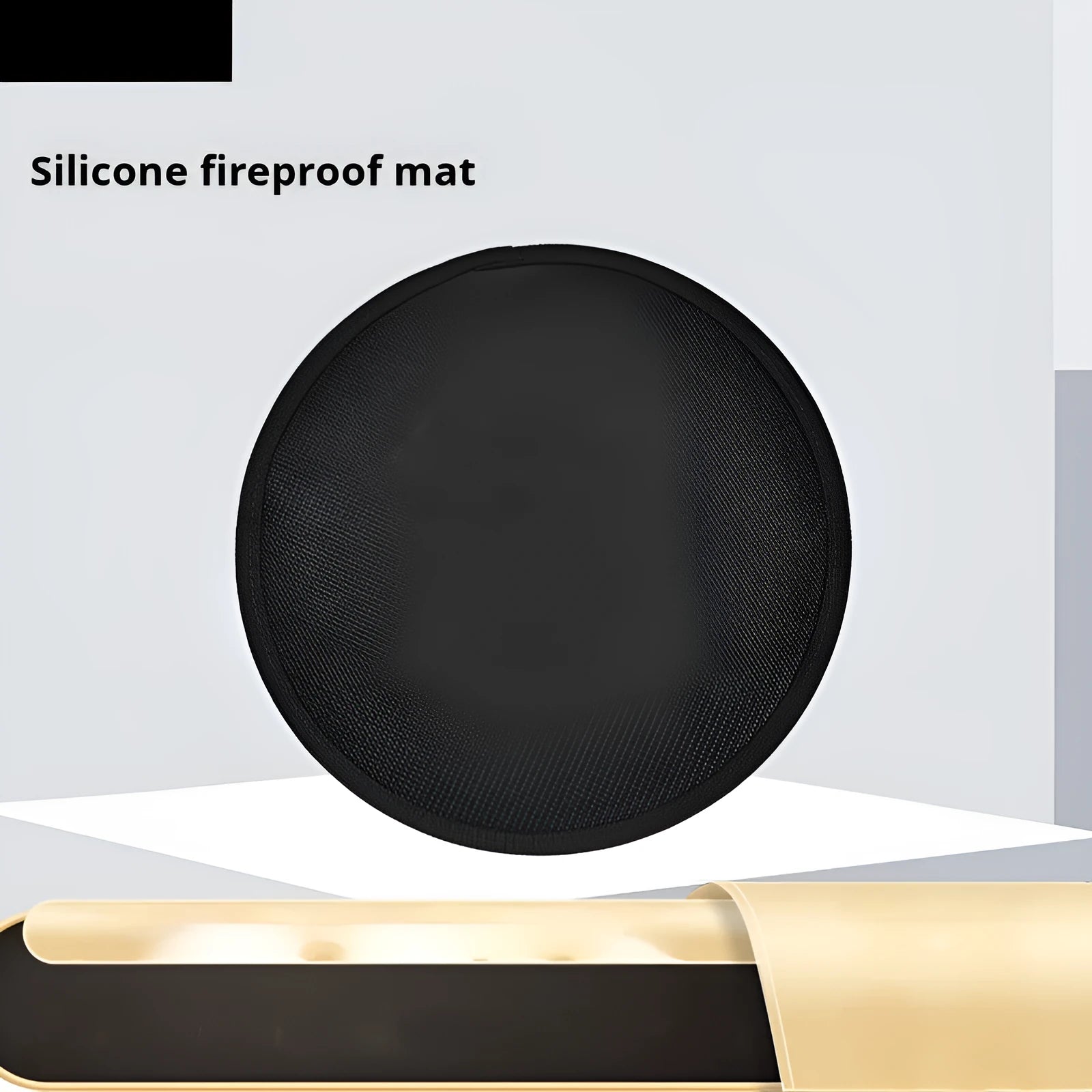 Black round fireproof barbecue mat on grass, available in 11 24 36 48 inch sizes