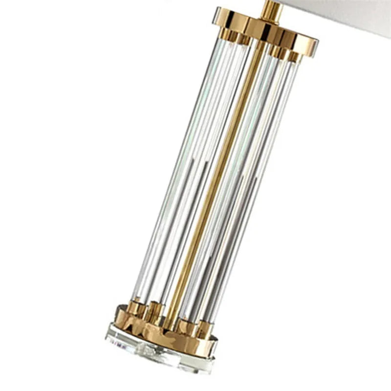 Postmodern crystal column table lamp with dimmer switch, large 77cm tall on a living room side table