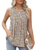 Black plus-size sleeveless vest with floral print detail, shown on a hanger.