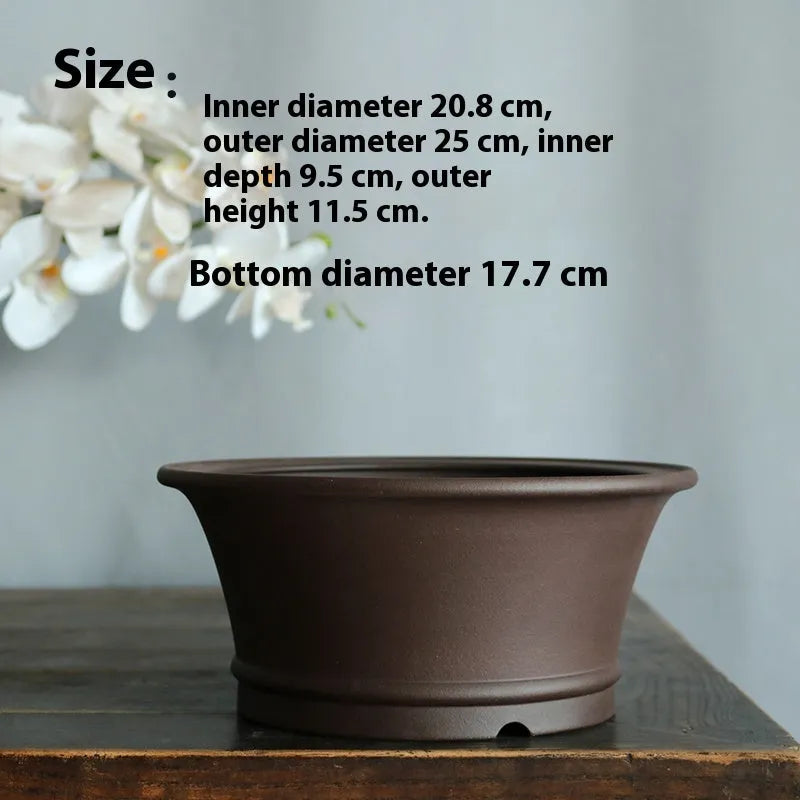 Linglong large capacity ceramic flower pot in classic purple clay round bowl basin design